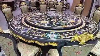 Luxury Marble Inlay Dining Table &ndash; Timeless Elegance