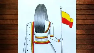 Каннада Раджётсава Рисунок || Как нарисовать девушку с флагом Карнатаки || Каннада Раджётсава