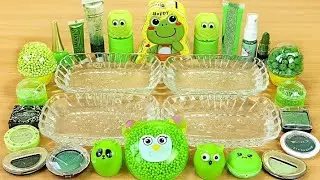 Green Slime Series4 Season Color2 Mixing makeup Glitter and beads into Clear Slime