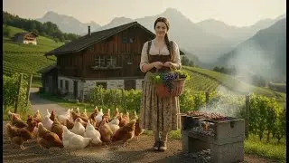 A peaceful day on a Swiss farm: harvesting grapes, making wine, and grilling meat.