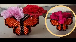 Beaded flower vase #tissueholder #flowerpot #beadedwork #butterfly