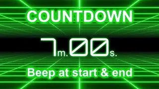 7-Minute Countdown Timer | Start/End Beeps | Neon Green Grid | 4K
