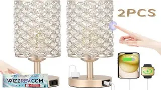 2 Pack Crystal Table Lamp for Bedrooms USB Charging Ports 3 Way