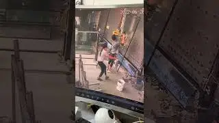 Worker try to work with glass fail