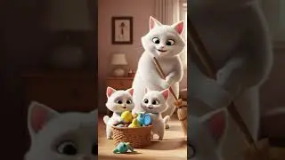 Cleaning Together 🧹🐱 | Mom Cat Teaches Kittens Teamwork | Meowverse AI #shortvideo #cutecat #shorts