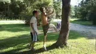 Richard whitney running up a tree doing a backflip a.k.a. 