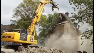 Massive Demolition KOMATSU 50 TON Excavator with Grapples. Whole action