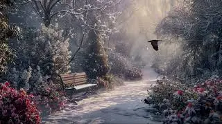 Tranquil Late Winter Morning | Gentle Snowfall, Sunlit Park Serenity | ASMR Cinemgraph