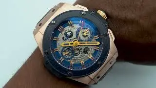Hublot King Power Special One 18K Rose Gold Automatic Chronograph Skeleton Dial Complete Set 2015