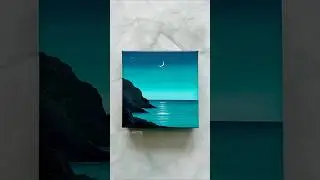 easy beginner friendly seascape 🌙🩵🌊✨ painting tutorial to try 🎨 #artshorts #paintingprocess #art