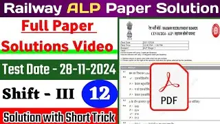 RRB ALP Previous Year Paper Solution | Alp full paper solution | Test Date - 28-11-2024 | Shift-3