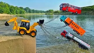 Night Bus Tata Dumper Petrol Tanker Accident Pulling Out JCB | jcb cartoon | cartoon video | Tractor