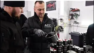 Professional car body repair using ACC Refinish body filler.