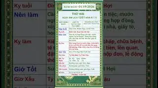 Xem LỊCH NG&Agrave;Y 01/19/2026 #phongthuy #fengshui #vietnam #trietlysong #mẹophongthuy#tuvi