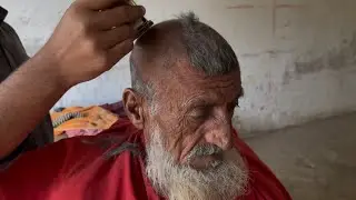 Old Man Full Clean Head Shave with Machine | Beard Setting Transformation