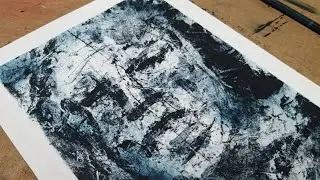 Monoprinting portrait with oil paint