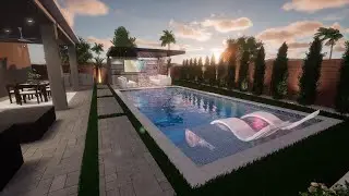 Stunning Modern Cantilever Pergola: 3D Architectural Rendering of a Phoenix Backyard Oasis