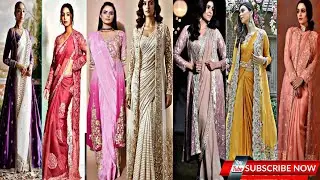 Beautiful saree with long jacket//jacket saree collection//