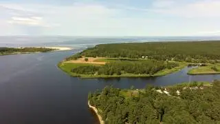 Flying over the river Lielupe, Latvia. Panorama 4K video