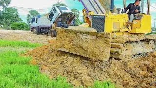 Wow!! So Amazing! Komatsu D31P Dozer Get hard work to moving Sticky soil non-stop to fill large land