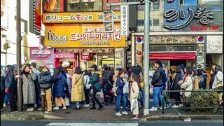 Tokyo Live - Rainy Sunday Walk from Shin Okubo Korean Town to Shinjuku