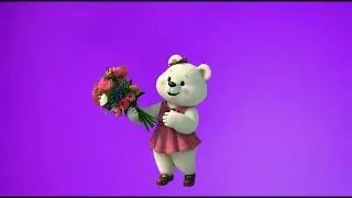 La petite ours blanc et les fleurs 4k green screen
