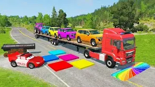 Flatbed Truck McQueen | Transportation with Truck - Pothole vs Car #20 | BeamNG.Drive Gameplay