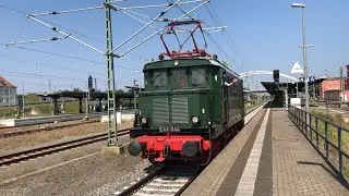 Ausfahrt E 44 044 (144 044-5) als Tfzf aus Dessau Hbf mit Dreifachpfiff