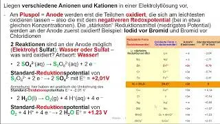 Elektrolyse 4: Warum reagiert der Elektrolyt nicht? Wann reagiert  das Lösungsmittel Wasser?