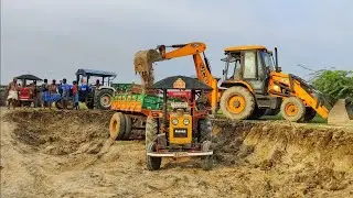 JCB 3DX Loading Pond Mud in Tractor and Driver having Fun with Tractor | Jcb video