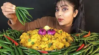 EATING SPICY VEGETABLE TAHRI CHILLI WITH ONION | INDIAN MUKBANG | BIG BITES ASMR | MESSY EATING SHOW