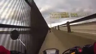 Riding the side walk over the Gold Star bridge