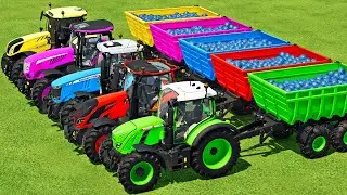 JOHN DEERE vs FENDT  vs VALTRA TRACTORS BATTLE WITH BLUEBERRIES TRAILERS - Farming Simulator 22