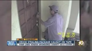 Thief pretending to be with charity caught on camera stealing Christmas presents