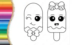 Cute Ice Cream Popsicle Drawing | Easy Kawaii Ice Cream Art for Kids
