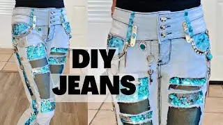 DIY Designer Jeans - DIY Upcycling Clothes - DIY Denim  - DIY Jeans - Bling Jeans DIY