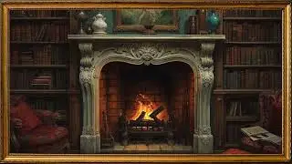 Fireside Library Glow Retreat | Gold Frame TV | Art Screensaver for TV Wallpaper | 2 Hours