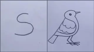 SPARROW  DRAWING//How to draw a sparrow bird in easy way//Bird drawing from letter S//