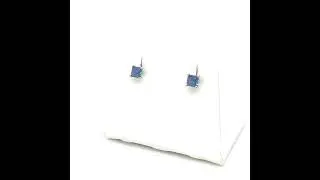 Montana Yogo Sapphire .69ct Princess Cut Square Stud Earrings 14K White Gold