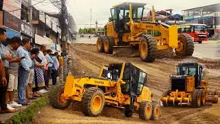Wonderful Building Foundation Village Road Construction By Motor Grader Pushing And Grading Gravel