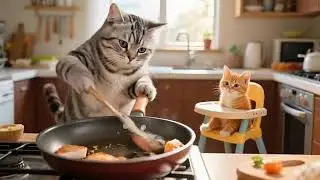 Cute Mama Cat Goes Fishing with Her Kitten | Heartwarming Cat Story