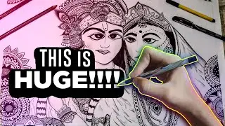 #GOD|| THIS IS HOW I DREW RADHA KRISHNA 🙏🙏MANDLA COMBINATION ON A BIG CHART PAPER ||WHITE chartpaper