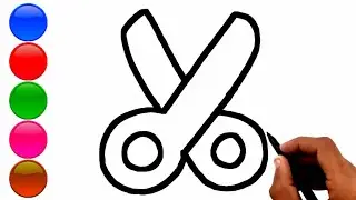 Scissors Drawing and Coloring on Paper for Kids step by step
