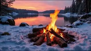 Winter Campfire at Sunset by the Lake 🔥❄️ | Relaxing Nature Sounds for Sleep & Stress Relief
