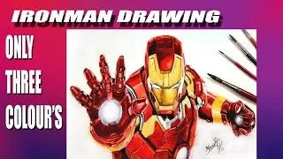 IRONMAN drawing only three colour's | Realistic portrait of Marvel Character for beginners students