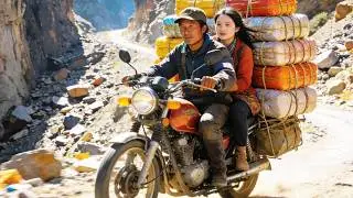 The motorcycle driver transported the passenger and her 108 pieces of luggage to a precipitous cliff
