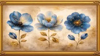 🎨 Vintage Blue Flowers Painting | Elegant Gold Frame Wall Art for TV Screensaver & Wallpaper