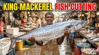 Amazing Cutting Skills | Big Surmai Kingfish Cutting in Fish Market | Expert Fish Cutter 
