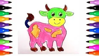 How to draw a cow for kids | coloring page for kids, drawing for kids