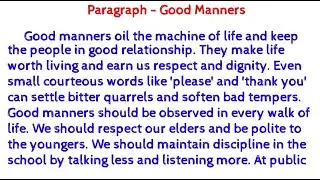 Good  Manners / Essay on good manners / Paragraph Good Manners in English for class10 #goodmanners